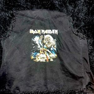 Vinstage style iron maiden black jean vest XL